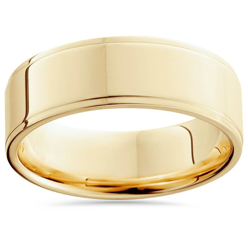 14k Yellow Gold 6MM Ring Flat Step Cut High Polished Men's Wedding Band