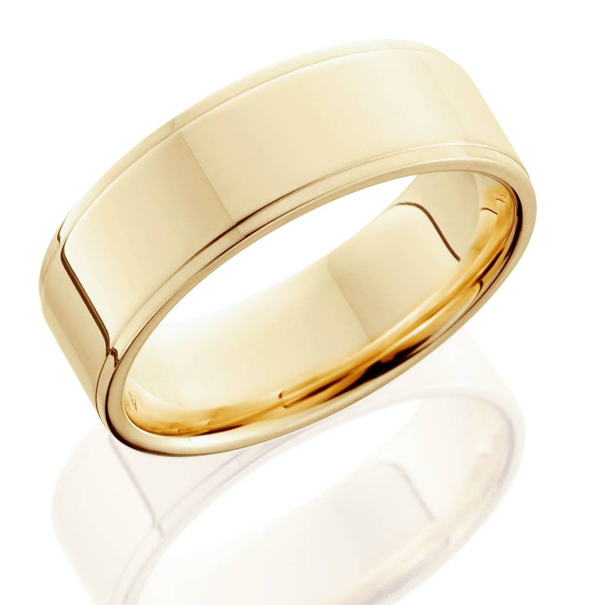 14k Yellow Gold 6MM Ring Flat Step Cut High Polished Men's Wedding Band