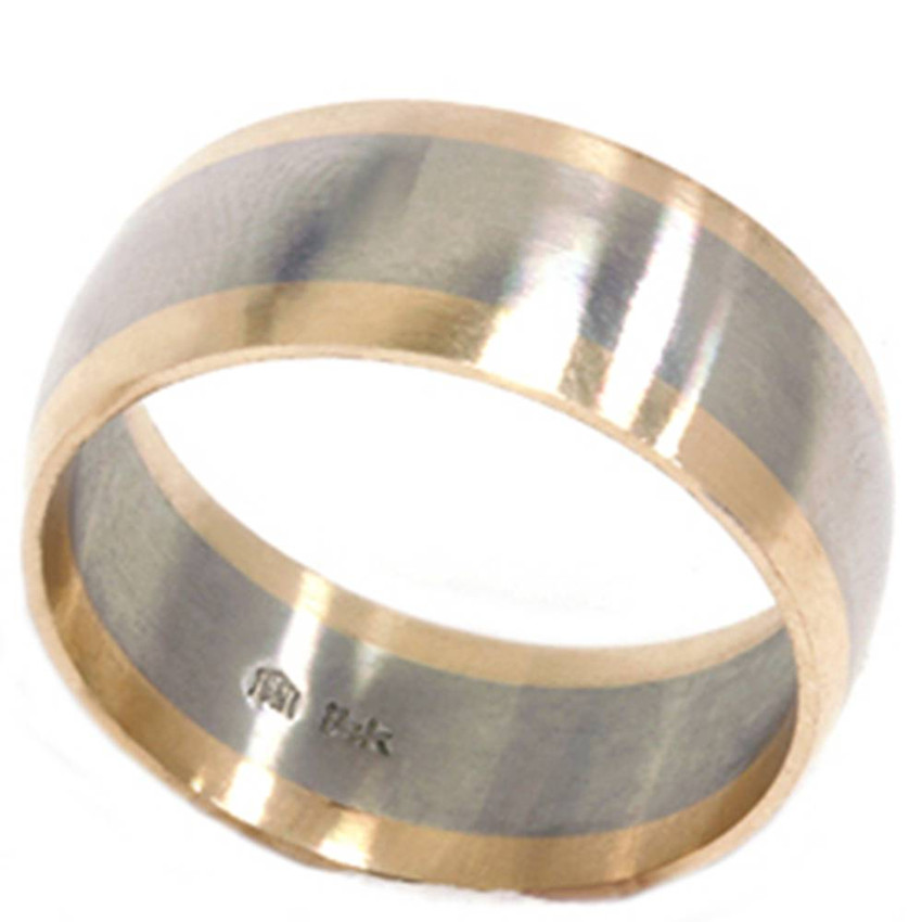 8mm 14k White & Yellow Gold Men's Two Tone Wedding Band Satin Finish Ring