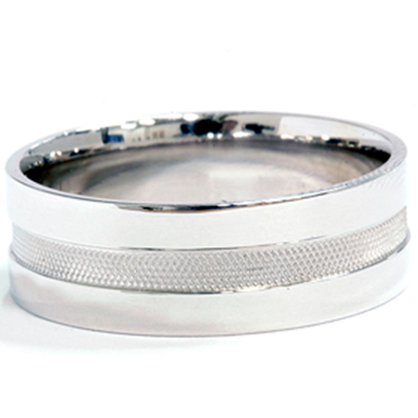 Grooved Wedding Band 14K White Gold