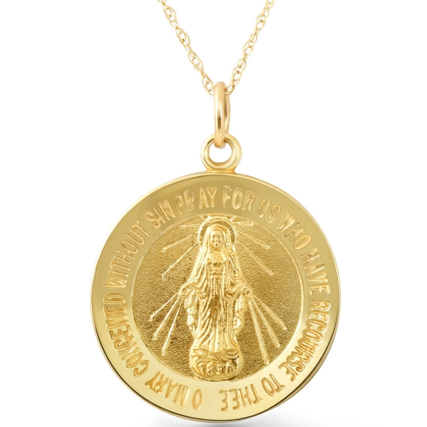 14k  Yellow Gold St. Mary Medal Pendant  1" Tall 5.5 Grams