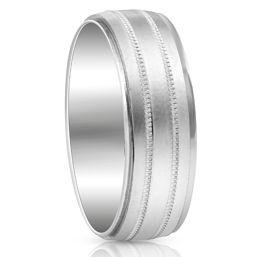 Mens 10k White Gold 7mm Band High Polished & Satin Wedding Ring