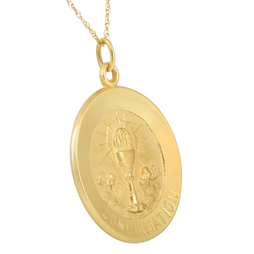 14k Yellow Gold Confirmation Medal Pendant 1" Tall 3.5 Grams