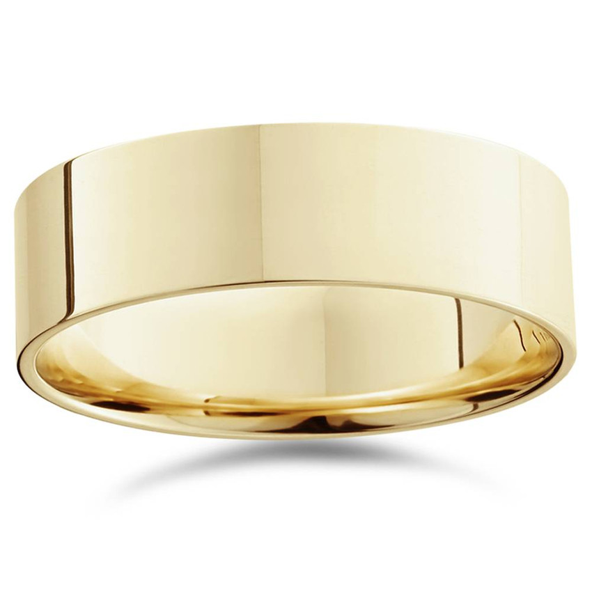 7mm Flat High Polished Wedding Band 14K Yellow Gold