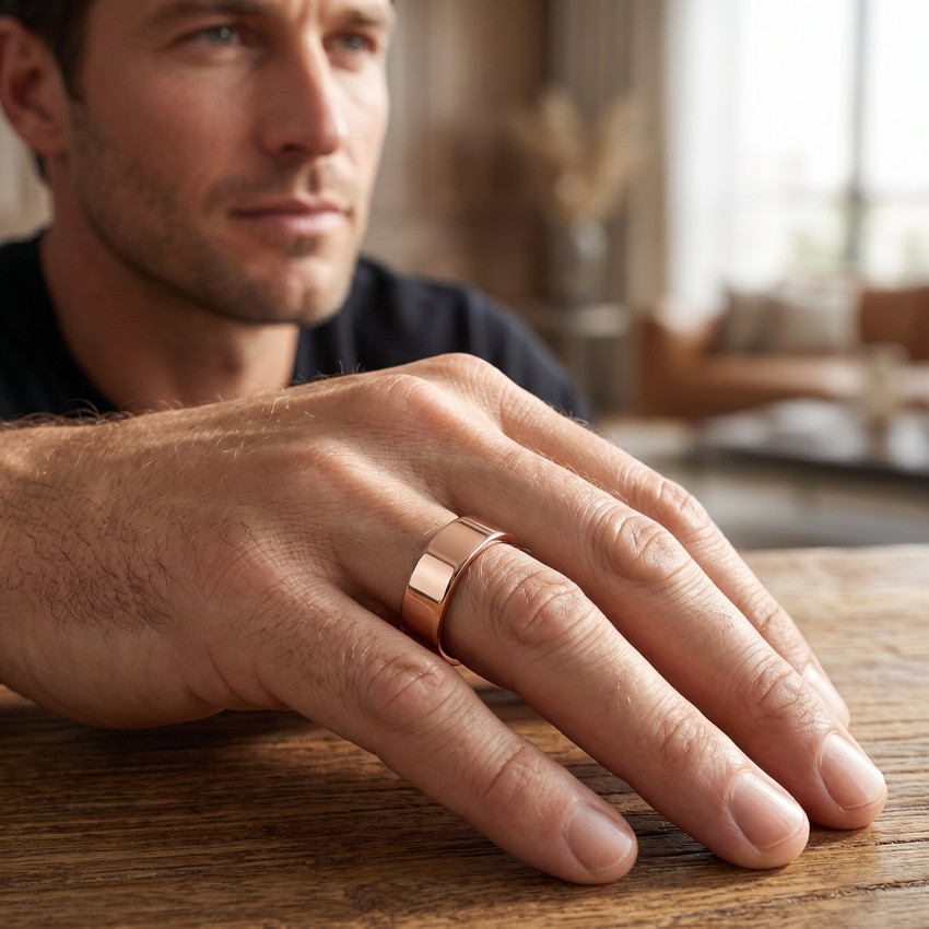 14K Rose Gold 7mm Flat Comfort Fit Plain Wedding Band