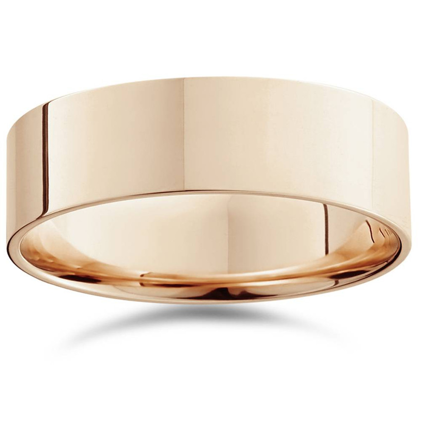 14K Rose Gold 7mm Flat Comfort Fit Plain Wedding Band