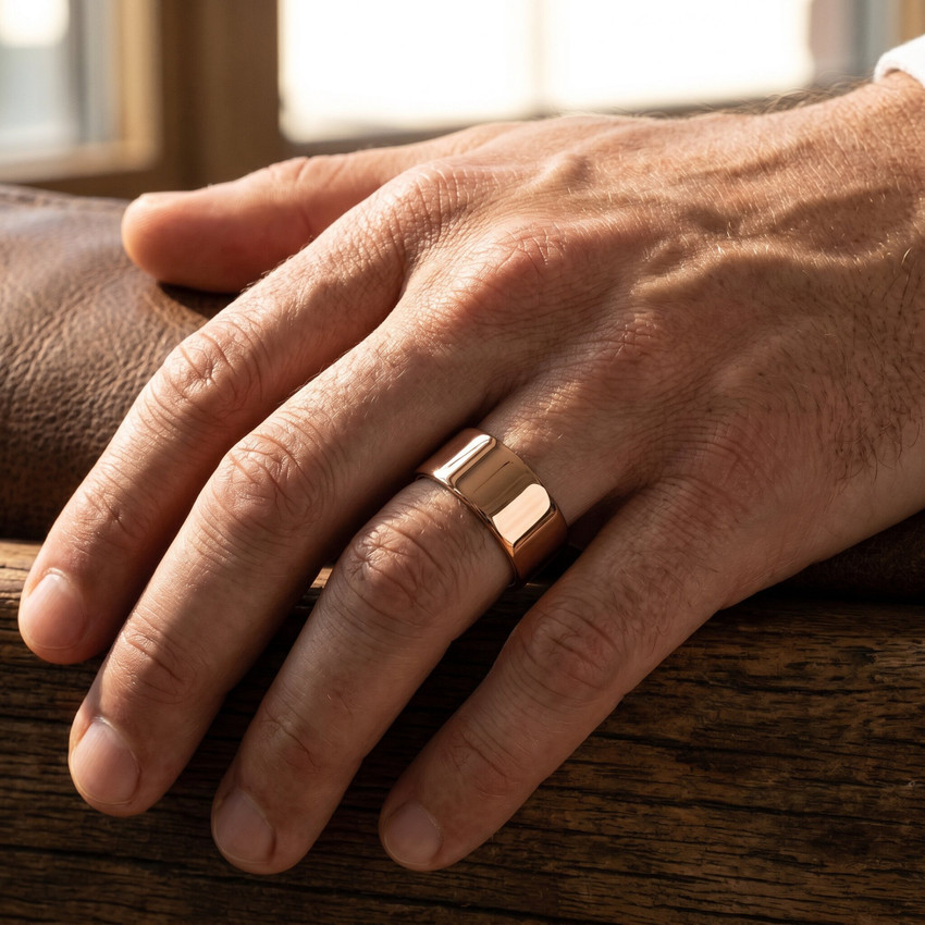 9mm Flat High Polished Wedding Band 14K Rose Gold