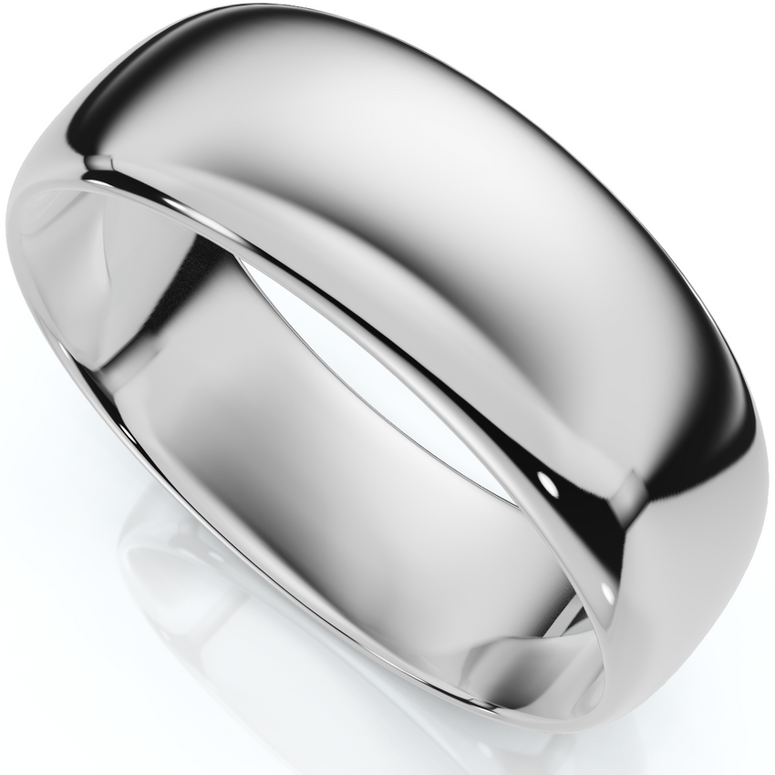 14K White Gold 7mm Plain Mens Wedding Band Ring