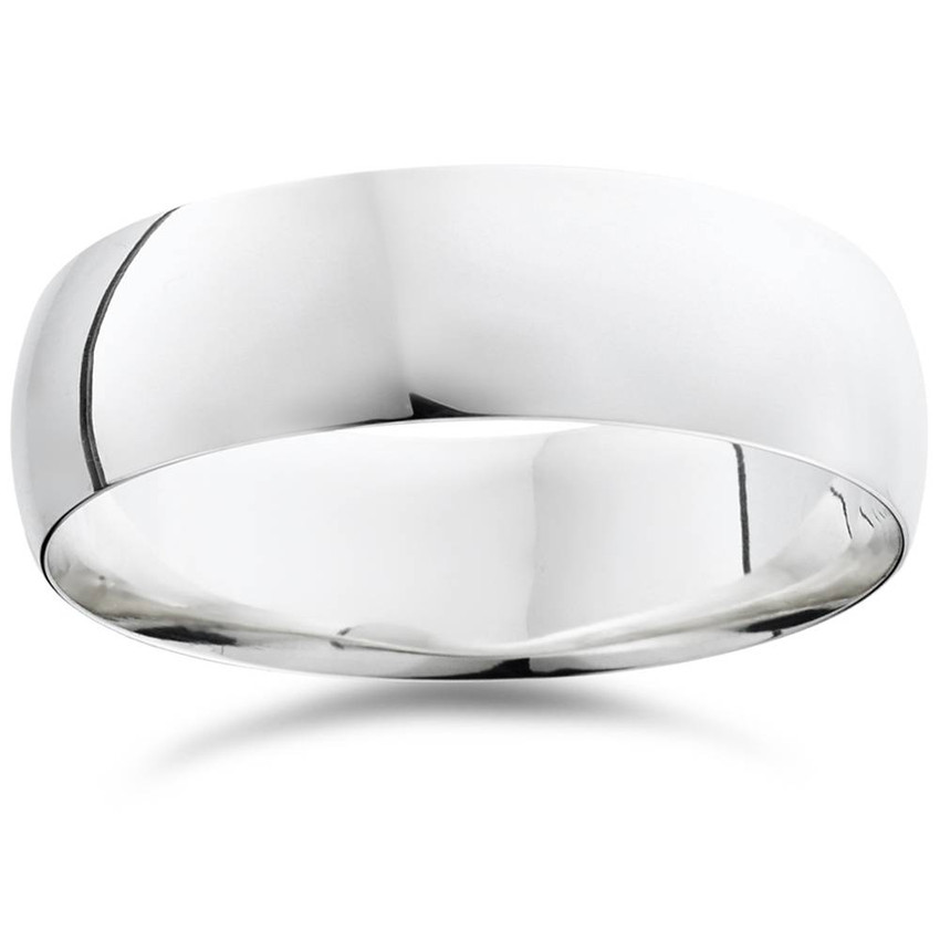 14K White Gold 7mm Plain Mens Wedding Band Ring