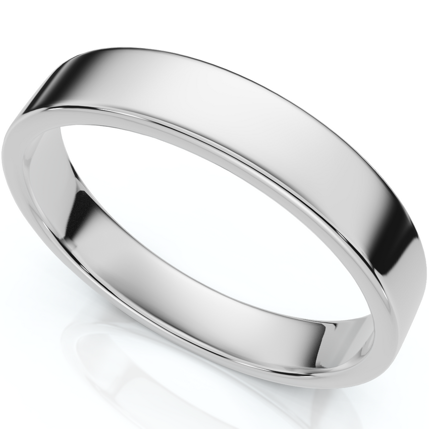 4mm Flat Solid 14K White Gold Comfort Fit Wedding Band High Polished Ring