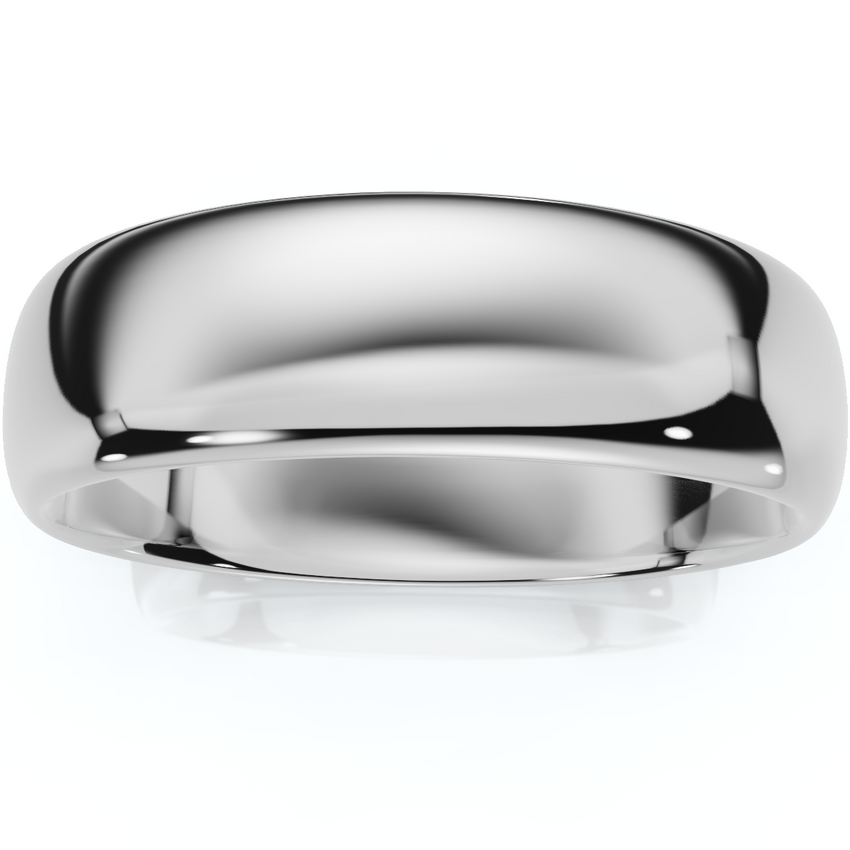 6mm Wide High Polished Wedding Band 950 Platinum Plain Dome Ring