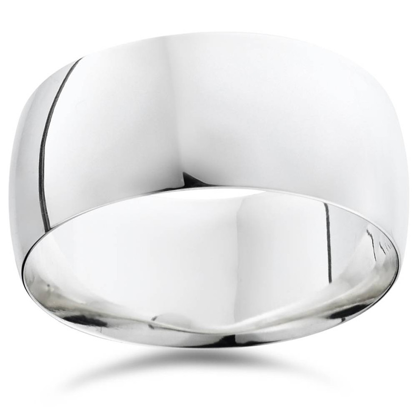 10mm High Polished Wedding Band 14K White Gold