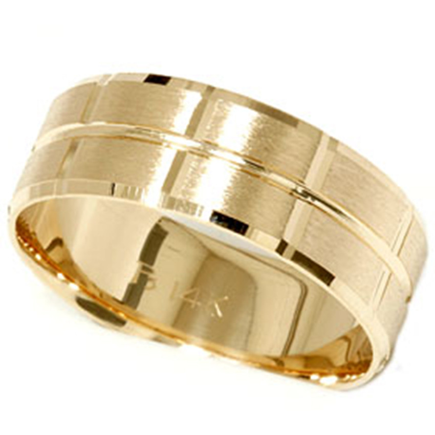 14K Yellow Gold Mens 8mm Swiss Cut Wedding Ring