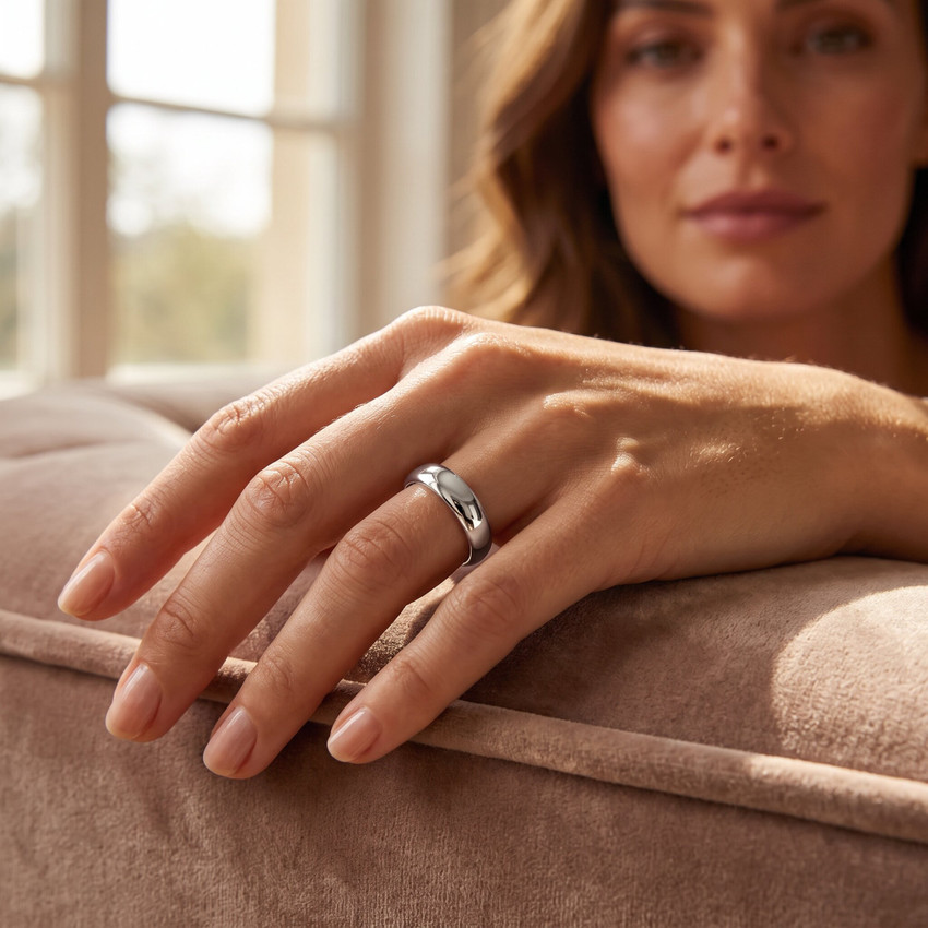 High Polished Wedding Band 14K White Gold