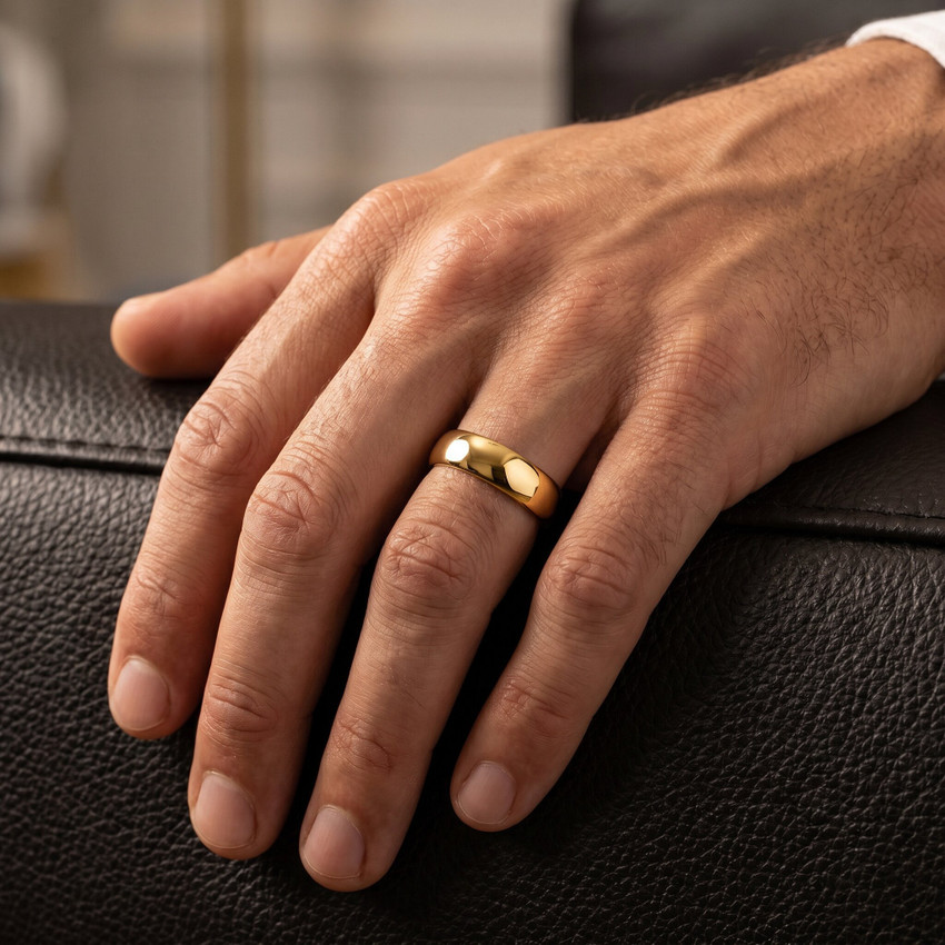 14K Yellow Gold 7mm Comfort Fit Wedding Band Ring Mens