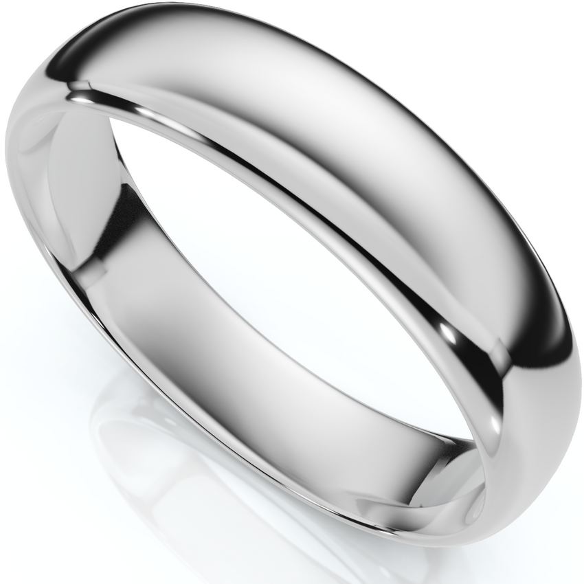 5mm Plain Polished Platinum Comfort Wedding Ring Shiny High Polished Dome