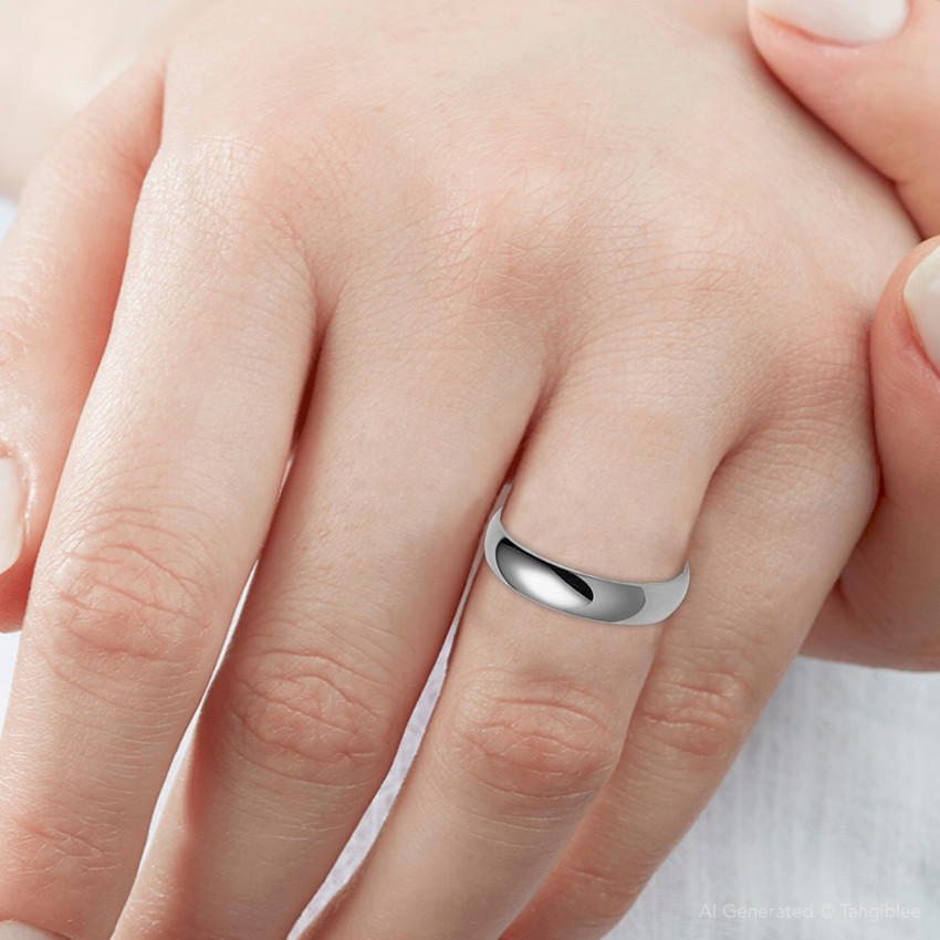 5mm Plain Polished Platinum Comfort Wedding Ring Shiny High Polished Dome