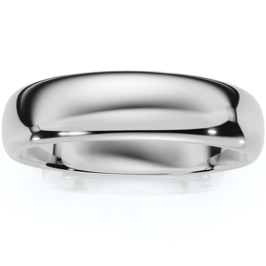5mm Plain Polished Platinum Comfort Wedding Ring Shiny High Polished Dome