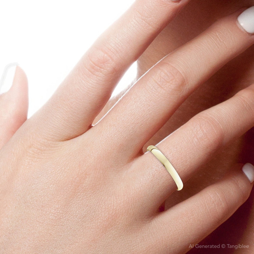 3mm Wide High Polished Dome Wedding Band Solid 14K Yellow Gold Ring