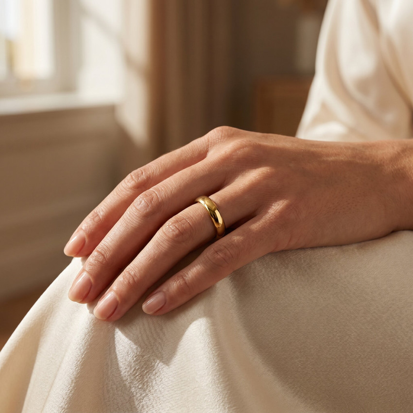 3mm Wide High Polished Dome Wedding Band Solid 14K Yellow Gold Ring