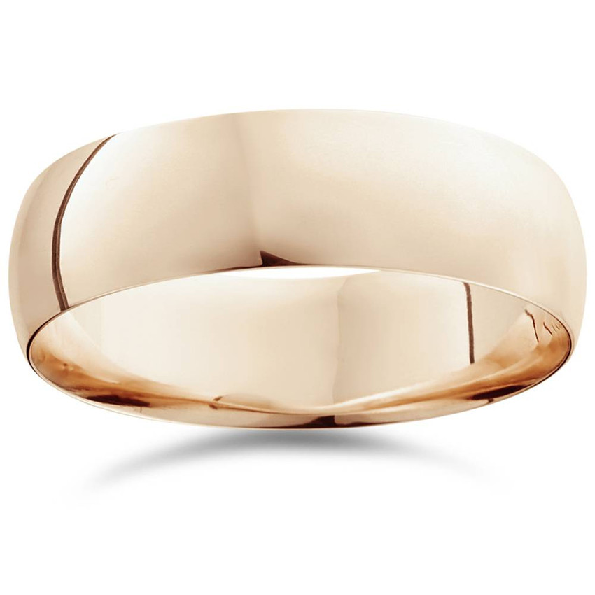 7mm Wide Low-Dome High Polished Band Solid 14K Rose Gold Men's Wedding Ring