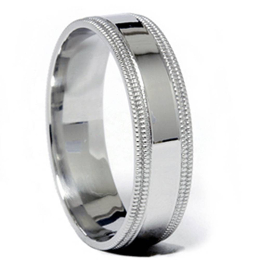 6MM Platinum Ring Men's High Polished Milgrain Wedding Band