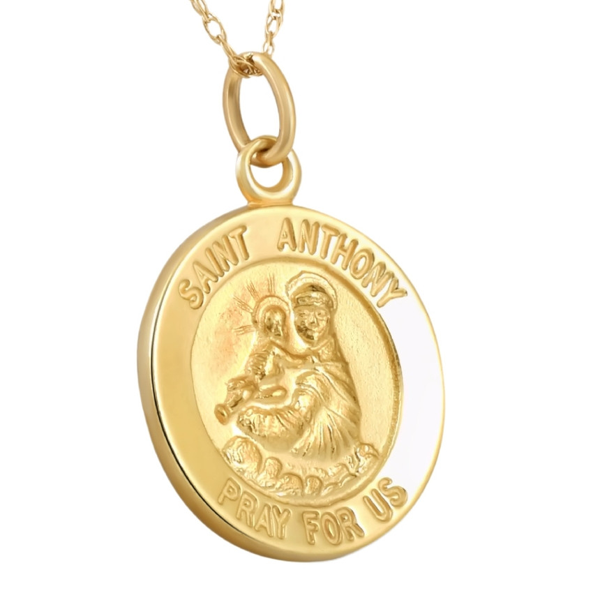 14k Yellow Gold St. Anthony Medal Pendant .5" Tall 1.5 Grams