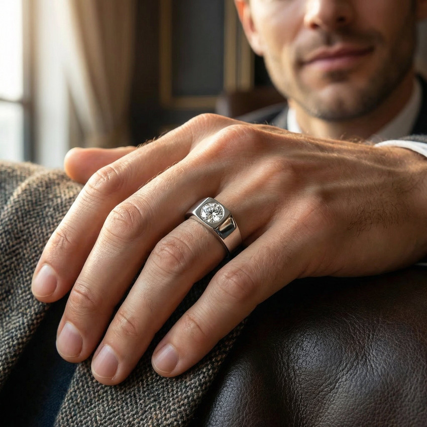 1 Ct Solitaire Lab Grown Men's Diamond Wedding Ring in 10k White Gold