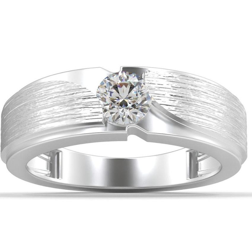 VS 1/2Ct Men's Diamond Solitaire Brushed Diamond Wedding Ring Lab Grown in Gold