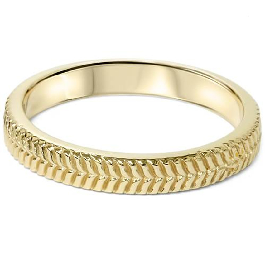 14K Yellow Gold Hand Carved Wedding Band