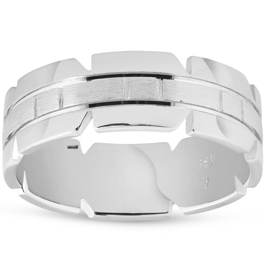 7mm 14K White Gold Mens Brushed Handmade Wedding Ring Band