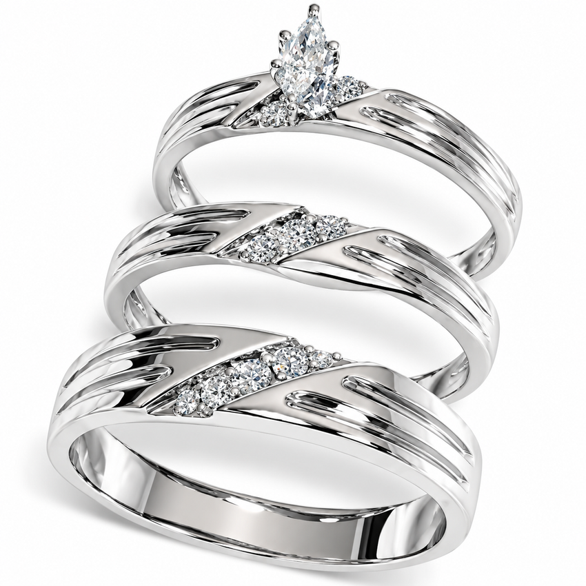 Diamond Matching Mens Womens Engagement Wedding Ring Bridal Set Trio 14K Gold