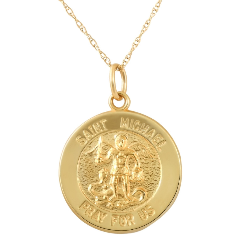 14k Yellow Gold St. Michael Medal Pendant  1" Tall 2.5 Grams