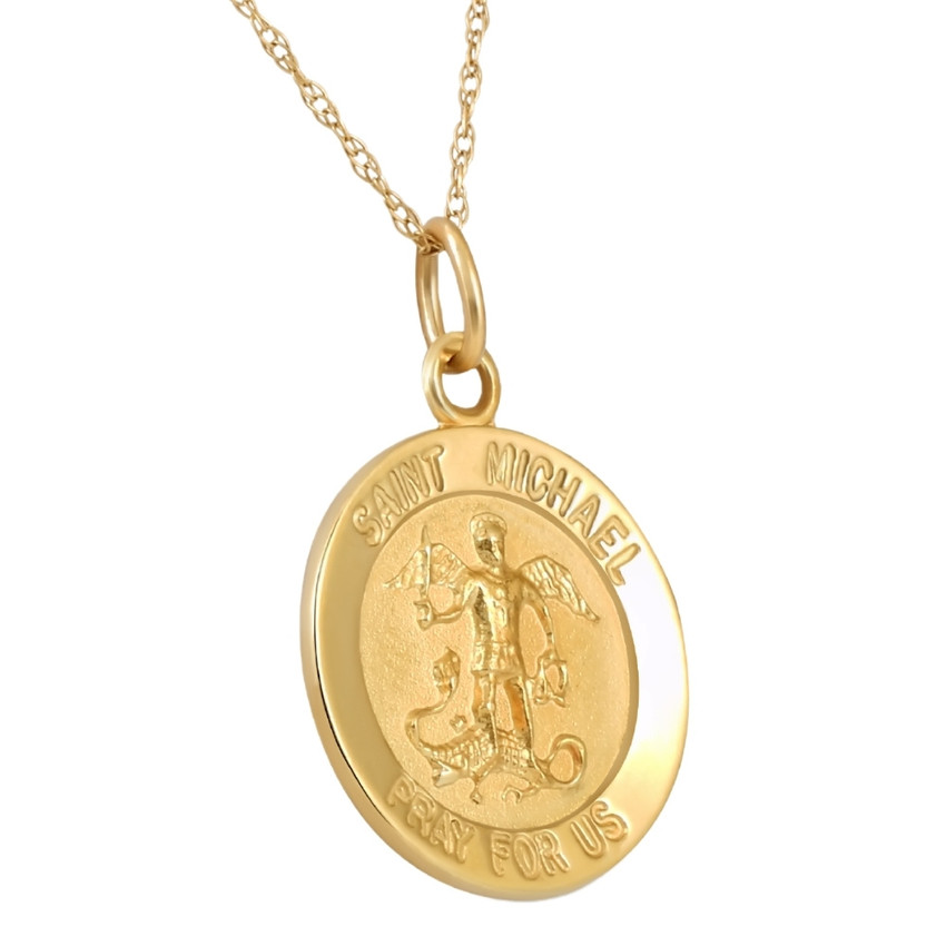 14k Yellow Gold St. Michael Medal Pendant  1" Tall 2.5 Grams