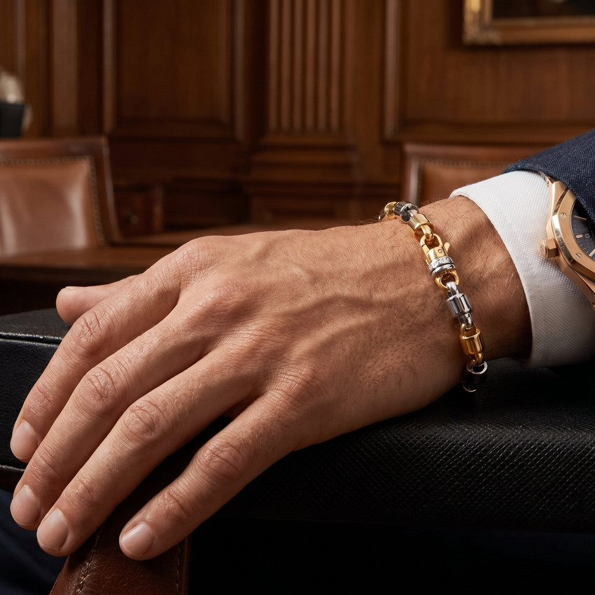 Men's Heavy Designer Link 14k Gold (49gram) or Platinum (79gram) 8mm Bracelet 9"