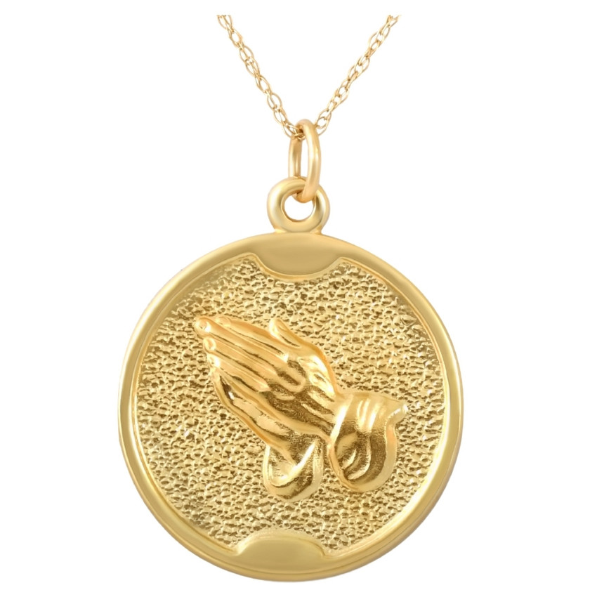 14k Yellow Gold Prayer Hands Medal Pendant  .5" Tall 2.5 Grams