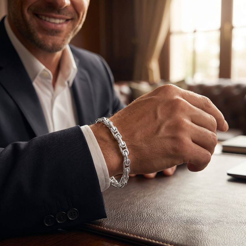 Men's 14k Gold (41gram) or Platinum (66gram) Link Byzantine Bracelet 8.5"