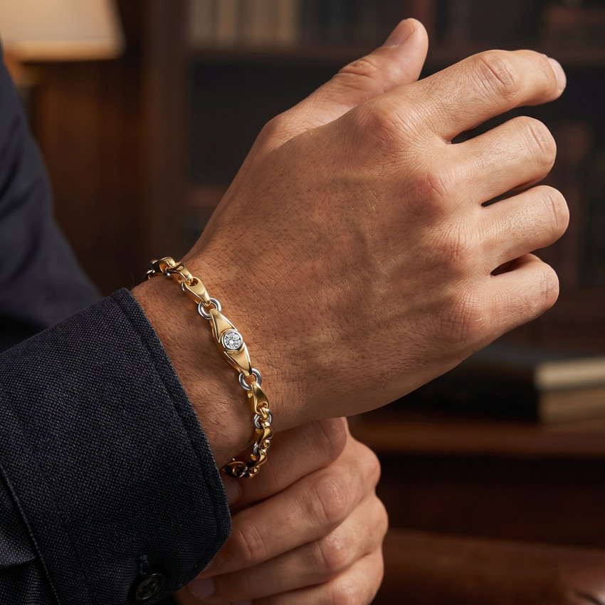 Men's Seed & Rolo Link 14k Gold (20gram) or Platinum (33gram) 4.5mm Bracelet 7.5"