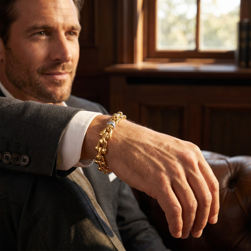 Men's U-Shape Link 14k Gold (113gram) or Platinum (181gram) 13mm Bracelet 9"