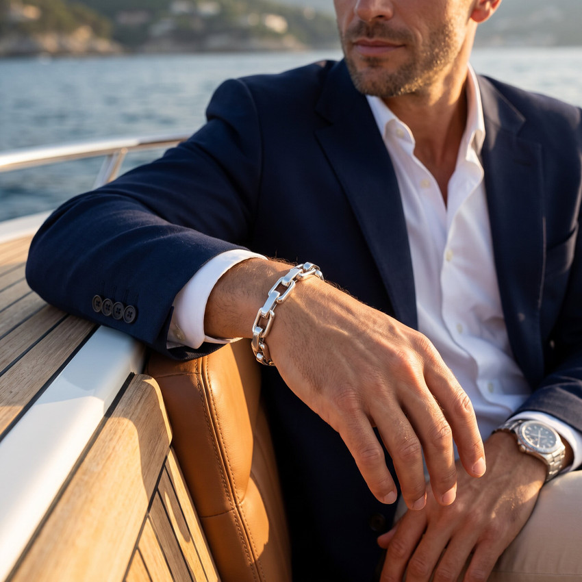 Men's Heavy Square and Round Link 14k Gold (66gram) or Platinum (107gram) 8mm Bracelet 8.5"