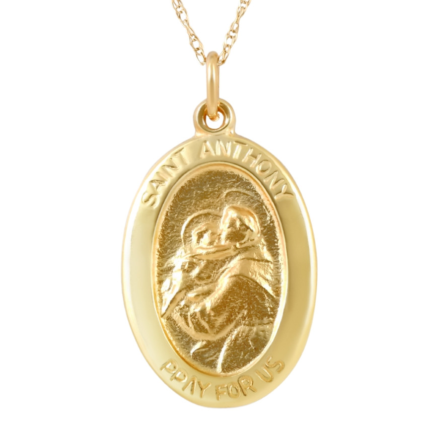 14k Yellow Gold St. Anthony Medal Pendant 1" Tall 2 Grams