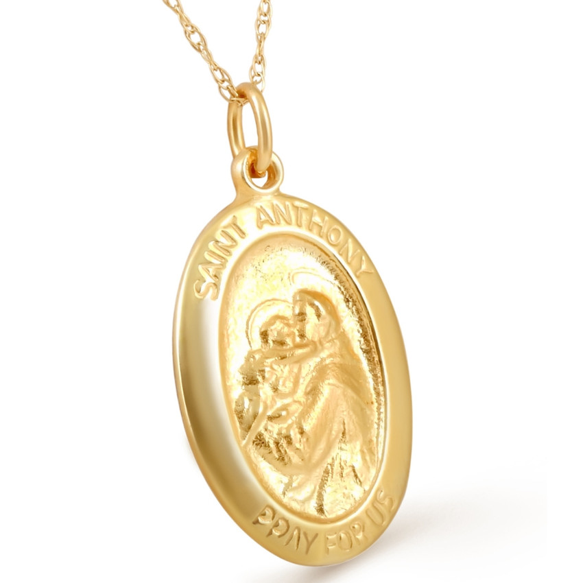 14k Yellow Gold St. Anthony Medal Pendant 1" Tall 2 Grams