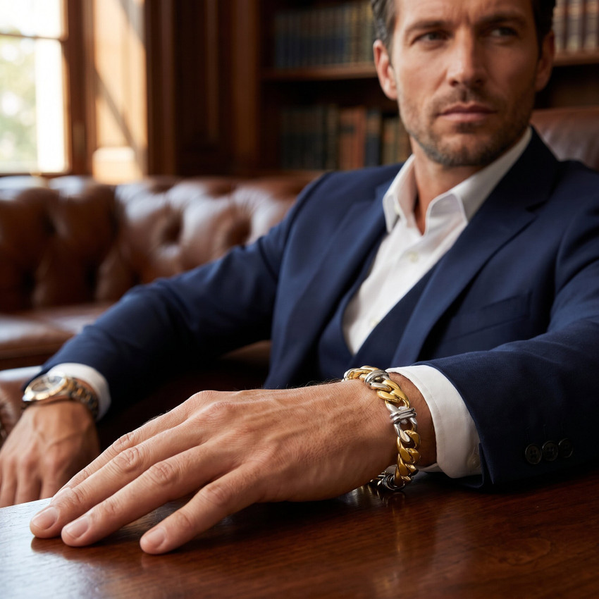 Men's Figaro Link 14k Gold (38gram) or Platinum (61gram) 8.5-9.5mm Bracelet 8.5"