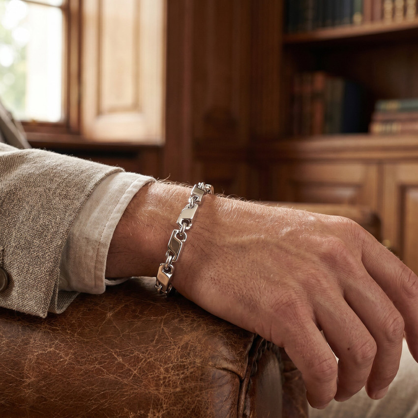 Men's Seed & Rolo Link 14k Gold (54gram) or Platinum (86gram) 7mm Bracelet 8"
