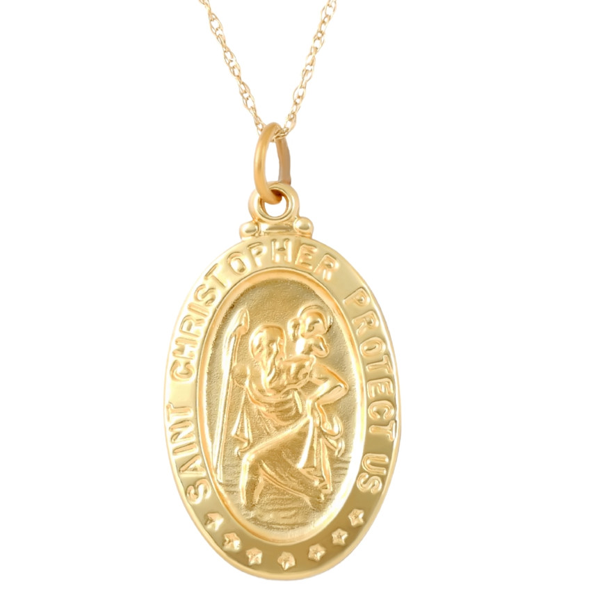 14k Yellow Gold St. Christopher Medal Pendant 1" Tall 4 Grams