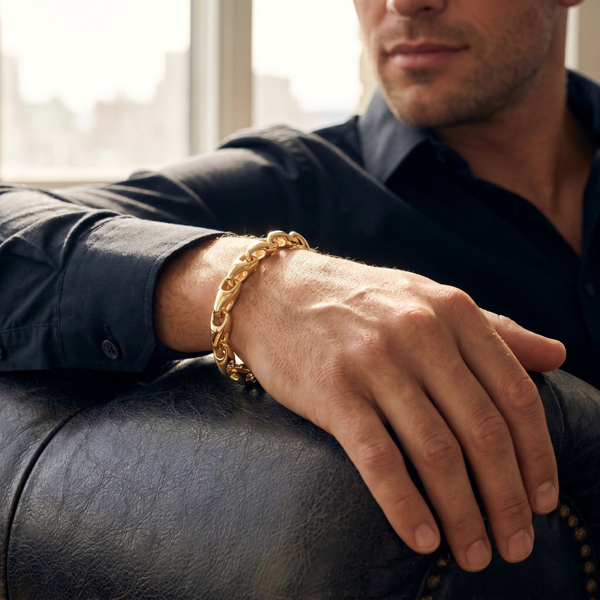 Men's Rounded Seed 14k Gold (53gram) or Platinum (86gram) 8mm Link Bracelet 8.5"