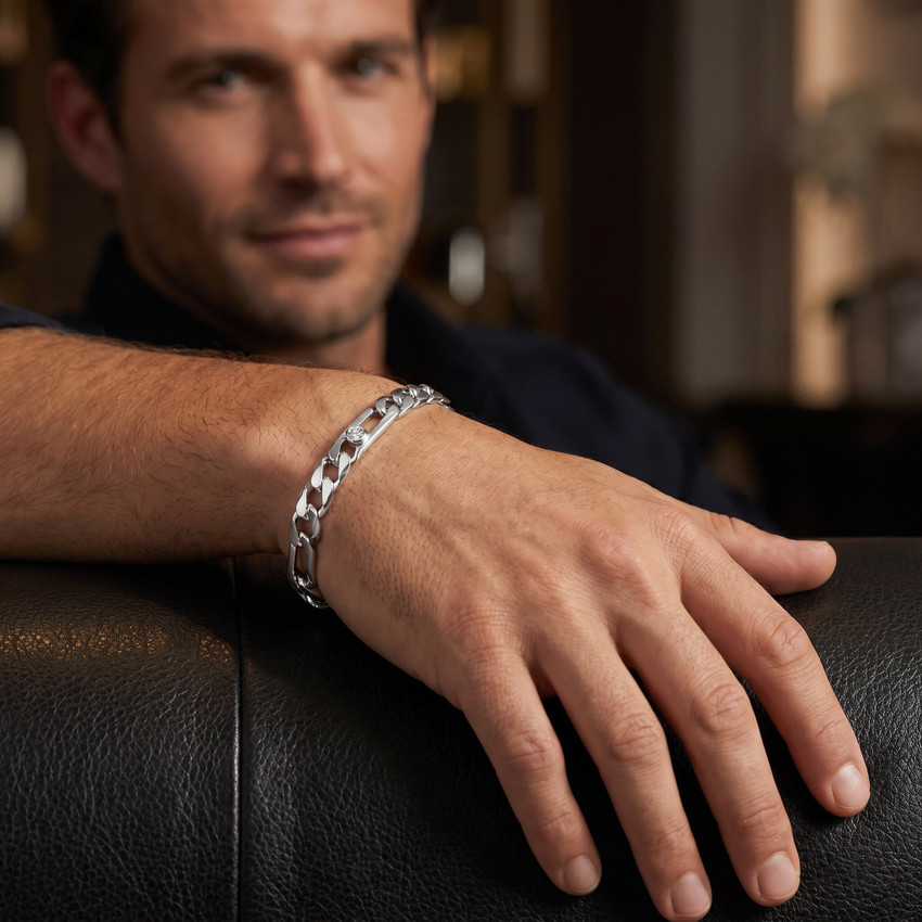 Men's Figaro Link 14k Gold (18gram) or Platinum (32gram) 6.5mm Bracelet 8.5"