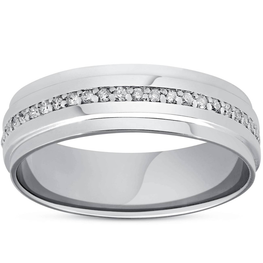 Mens Diamond 3/8ct Eternity Ring Wedding Band 14k White Gold High Polished 7MM