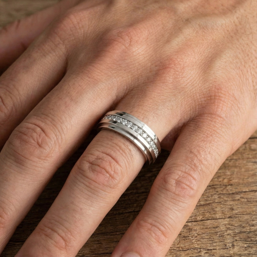 Mens Diamond 3/8ct Eternity Ring Wedding Band 14k White Gold 7mm Lab Grown