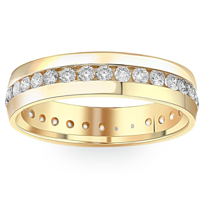 1 1/4ct Mens Diamond Channel Set Eternity Ring 14K Yellow Gold